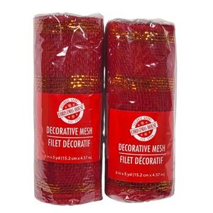Christmas House Red Gold Deco Mesh 6" x 5yd‎ Lot of 2 Decorative Wreath Crafts